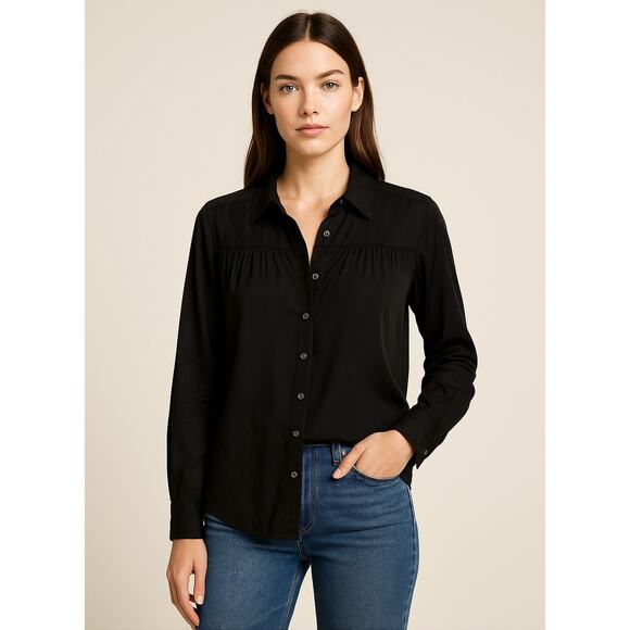 AYR Black Silk The New Age Button Down Shirt Blouse Women’s Size Small - Picture 1 of 9